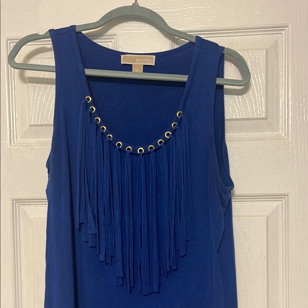 Michael Kors Blue Fringe Embellished Tank Top - Picture 3 of 4